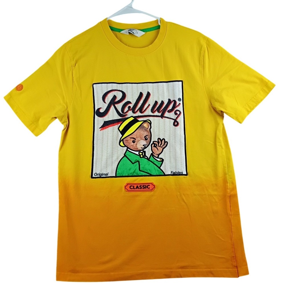 Original Fables T-Shirt Mens Small Yellow Ombre Roll Up Bear Graphic Streetwear